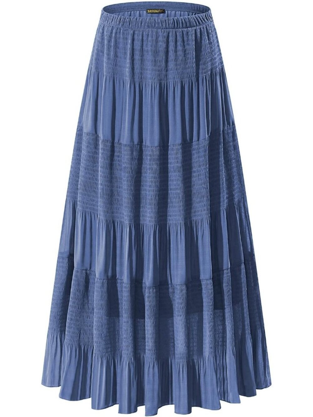 Women's Blue Chiffon Elastic High Waisted Pleated Flared A-Line Long Skirt
